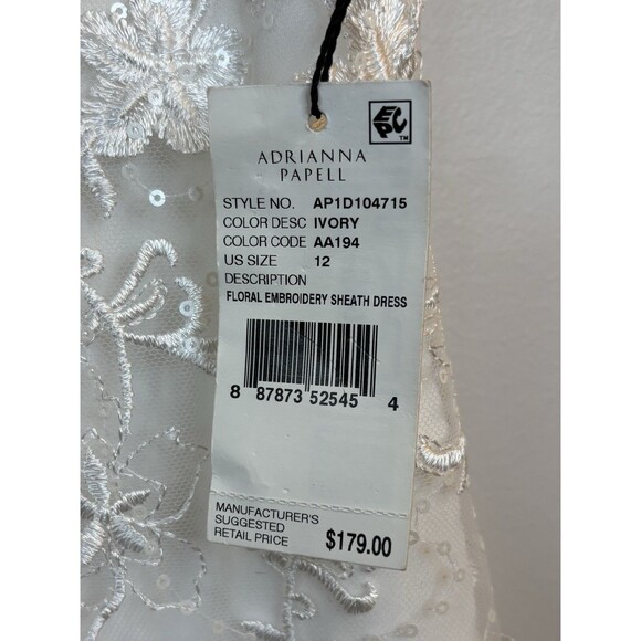 ADRIANNA PAPELL Ivory Floral Embroidered Sheath Dress Women 12 Overlay Cocktail - Picture 5 of 14